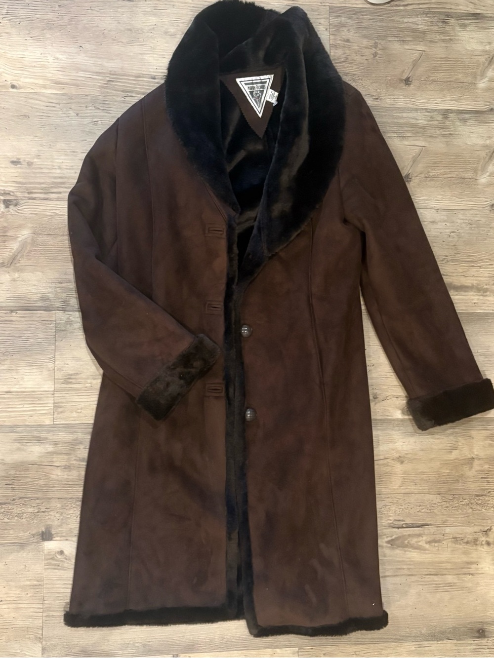 Marvin Richards Dark Brown Faux Shearling Long Trench Coat